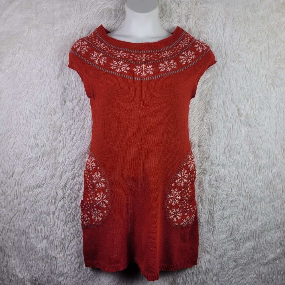 Papillon L Red Fair Isle Sleeveless Sweater Dress Festive Holiday Christmas Knit